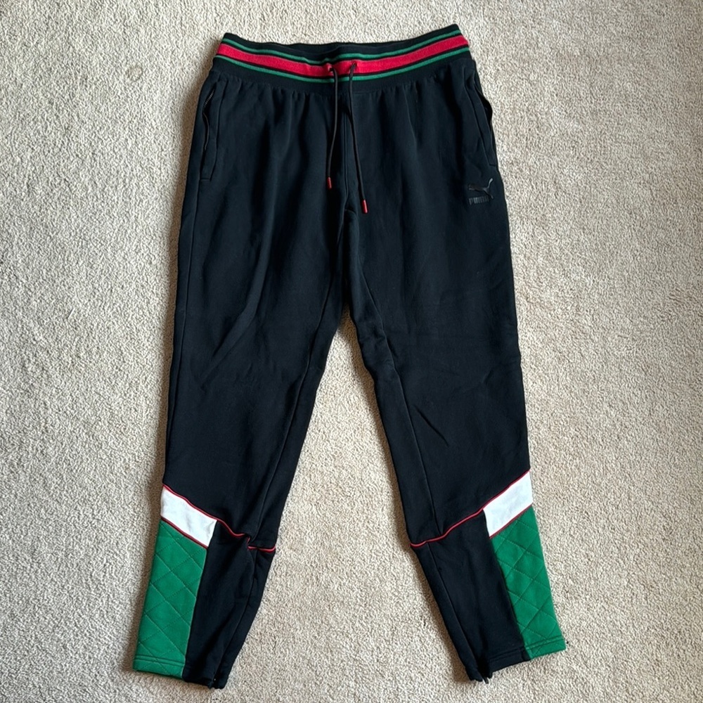 Puma Men's Black and Green Track Pants